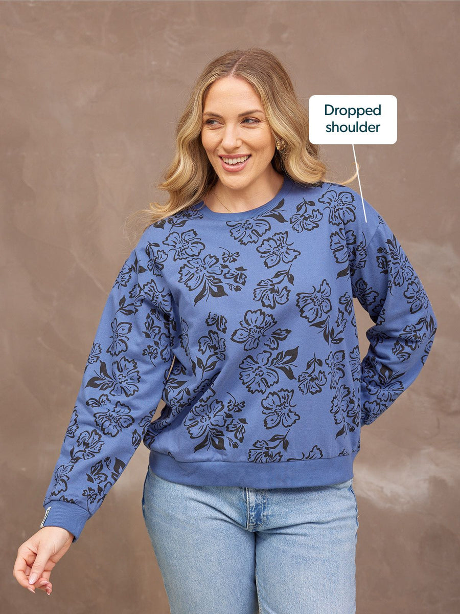 Piper Sweatshirt - Blue Floral Print