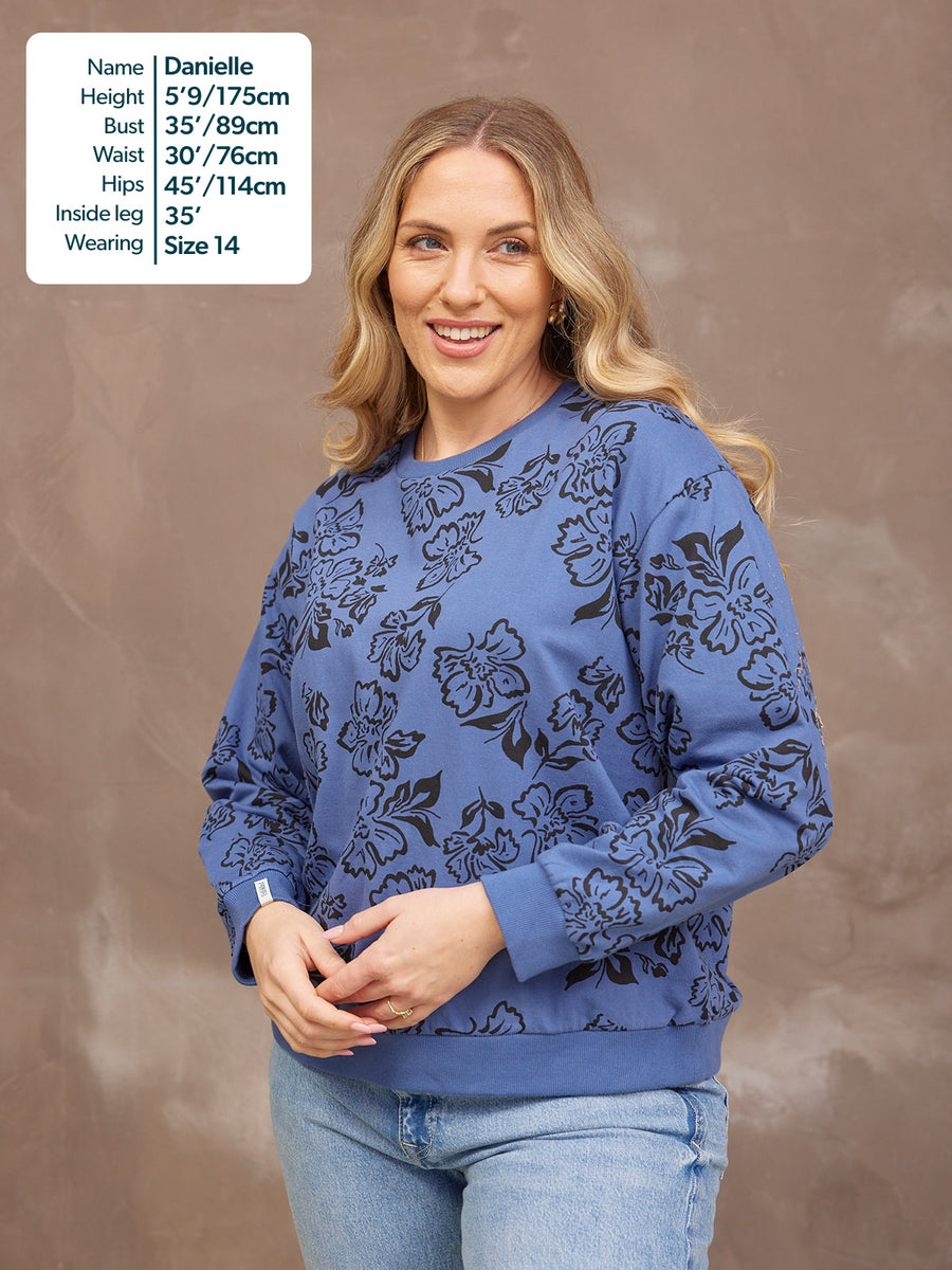 Piper Sweatshirt - Blue Floral Print