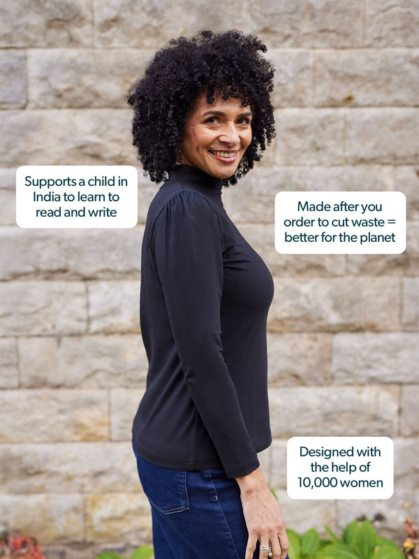 Polly - High Neck Jersey Top - Black