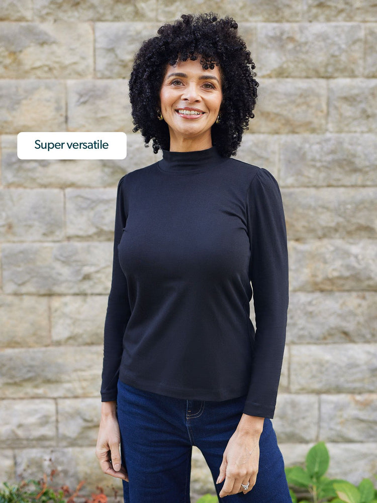 Polly - High Neck Jersey Top - Black