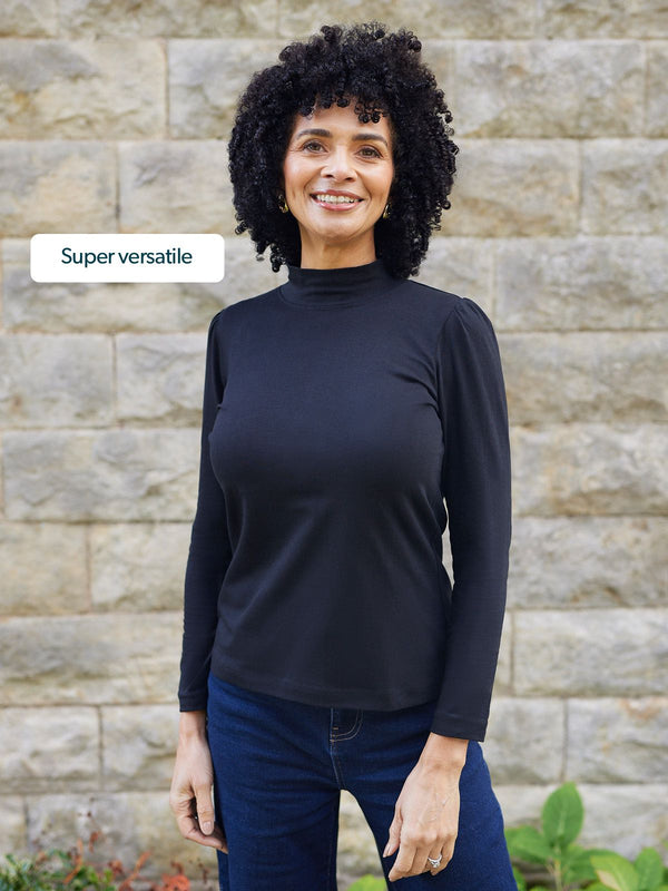 Polly - High Neck Jersey Top - Black