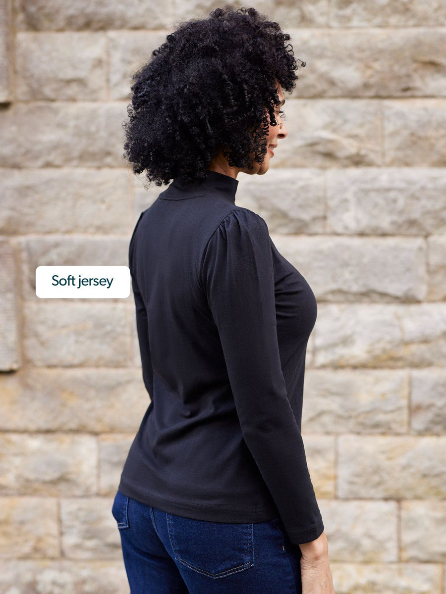 Polly - High Neck Jersey Top - Black