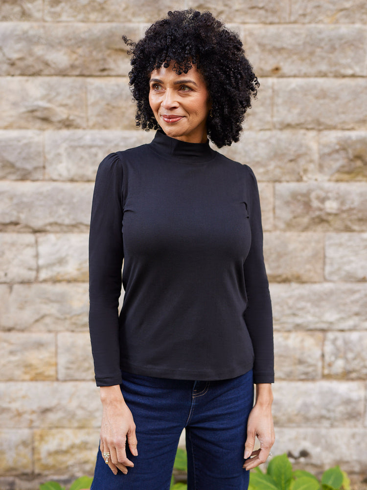 Polly - High Neck Jersey Top - Black