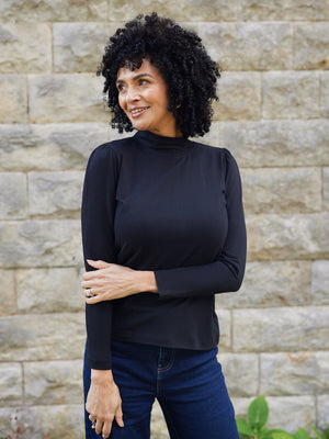 Polly - High Neck Jersey Top - Black