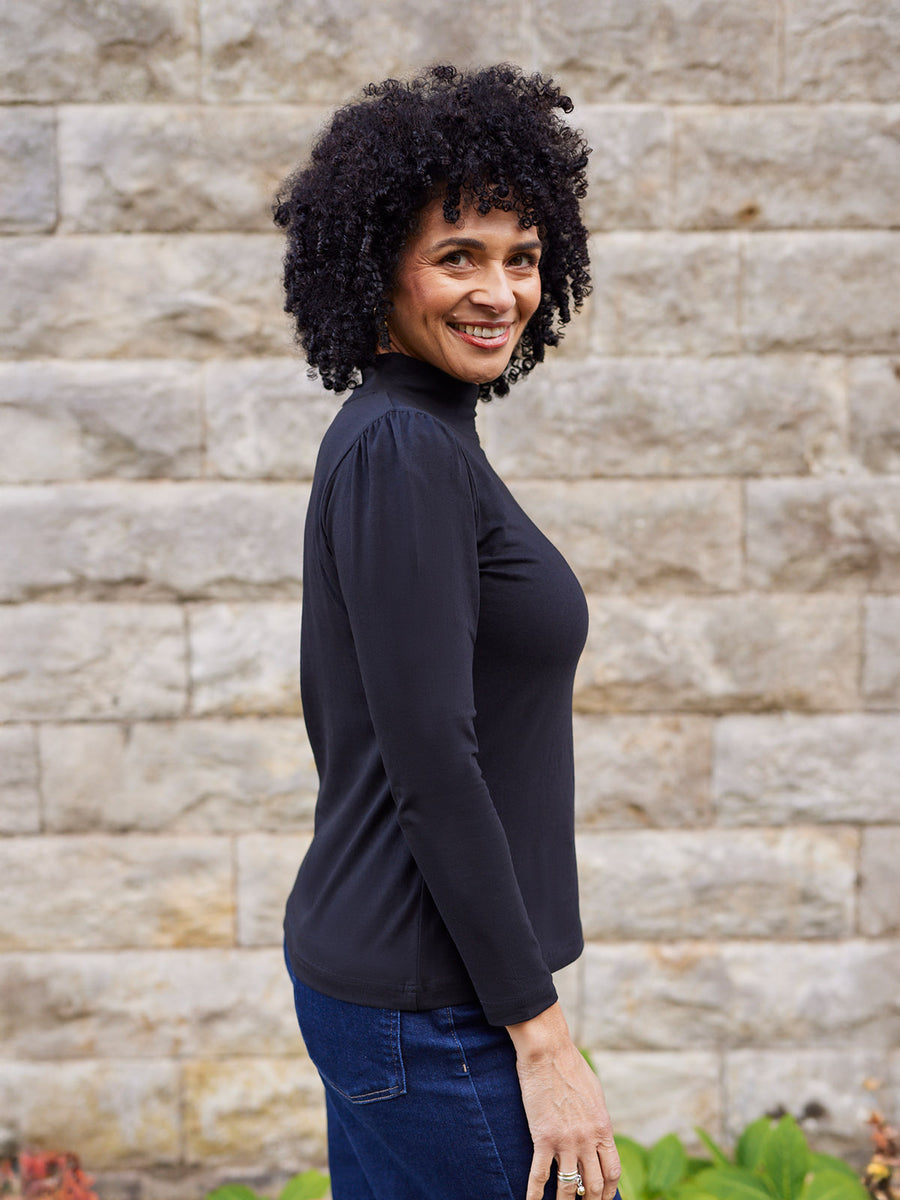 Polly - High Neck Jersey Top - Black