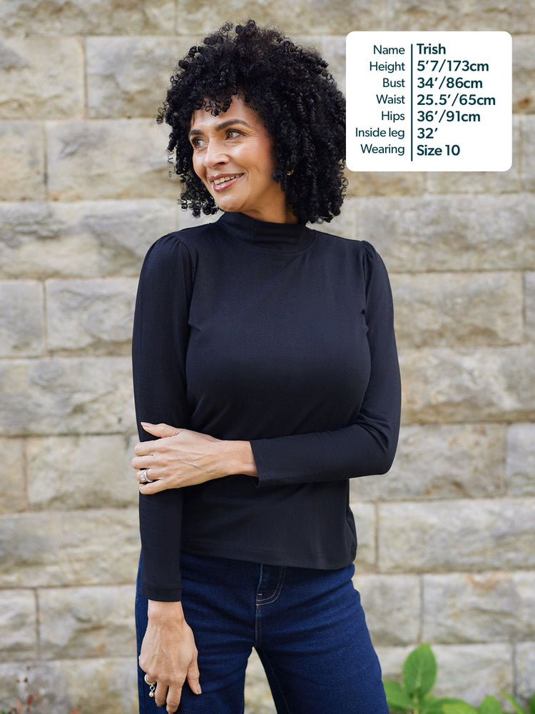 Polly - High Neck Jersey Top - Black