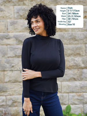 Polly - High Neck Jersey Top - Black