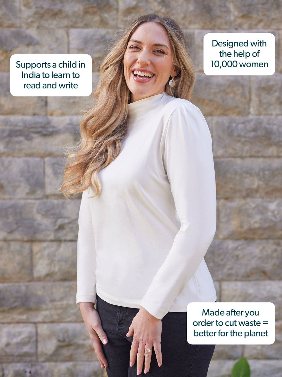 Polly - High Neck Jersey Top - Ecru