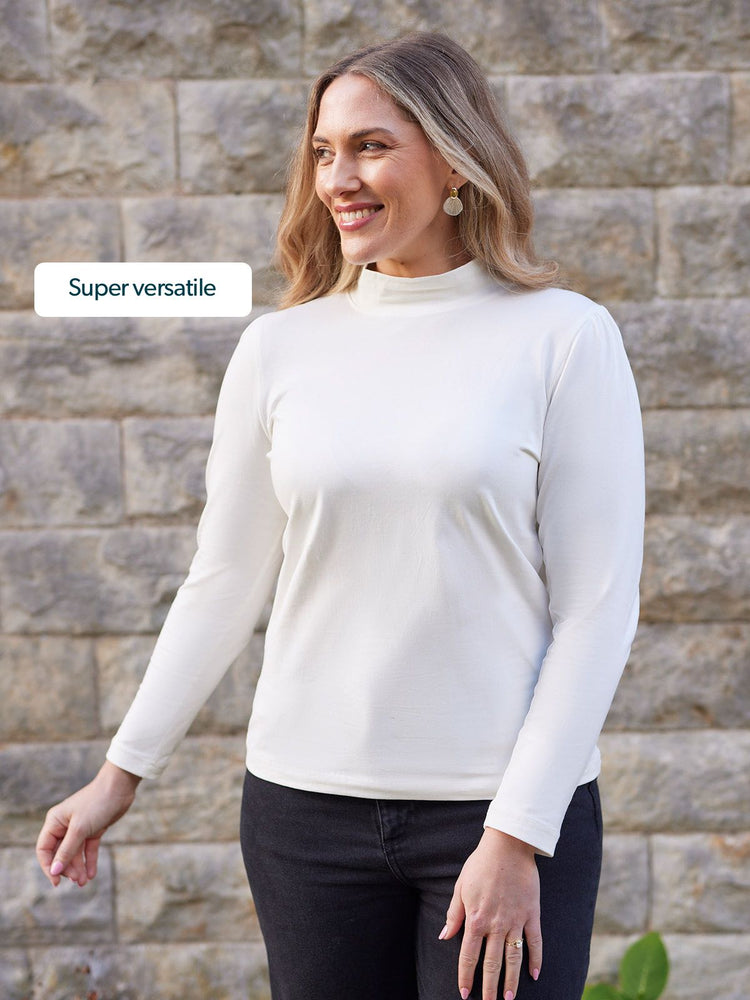 Polly - High Neck Jersey Top - Ecru