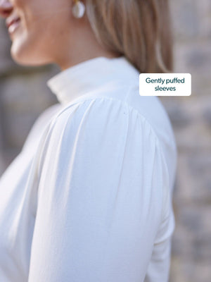 Polly - High Neck Jersey Top - Ecru