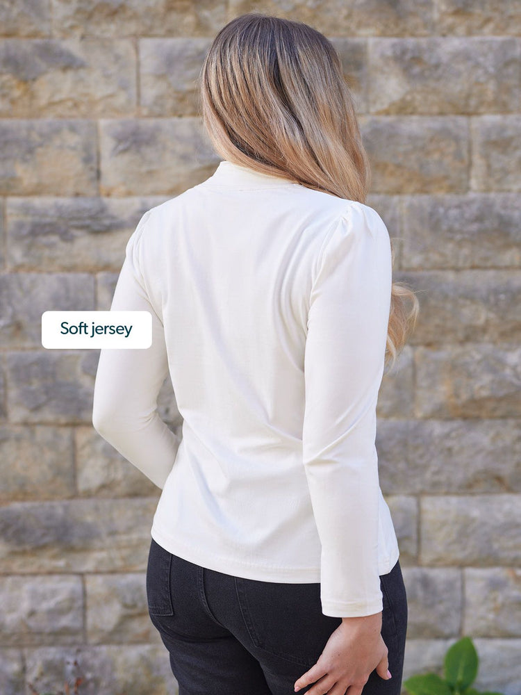 Polly - High Neck Jersey Top - Ecru