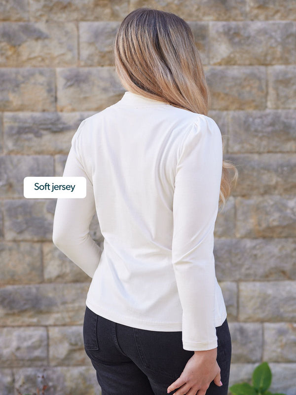 Polly - High Neck Jersey Top - Ecru