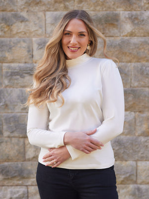 Polly - High Neck Jersey Top - Ecru