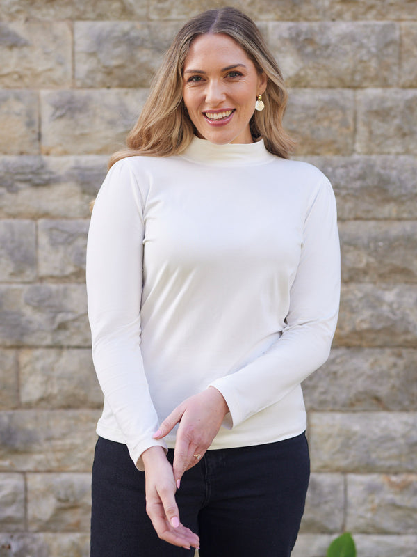 Polly - High Neck Jersey Top - Ecru