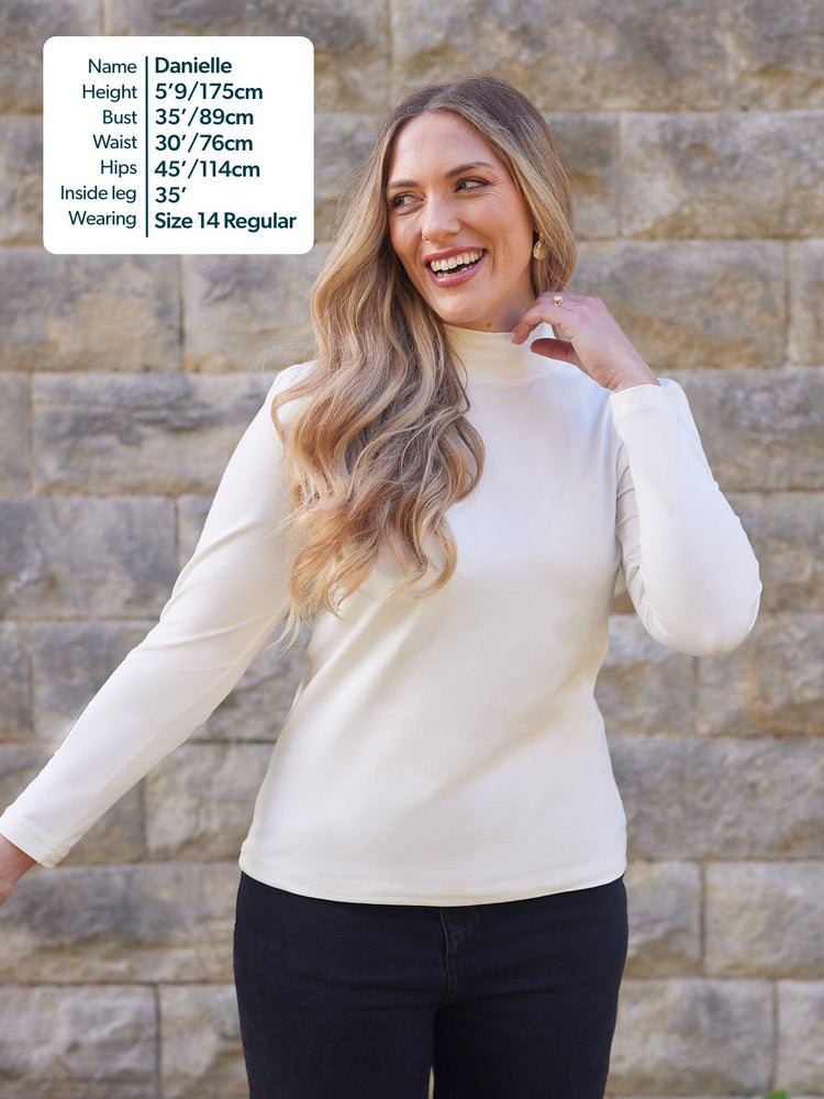 Polly - High Neck Jersey Top - Ecru