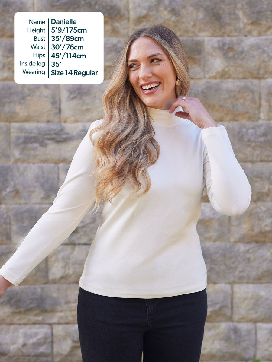 Polly - High Neck Jersey Top - Ecru