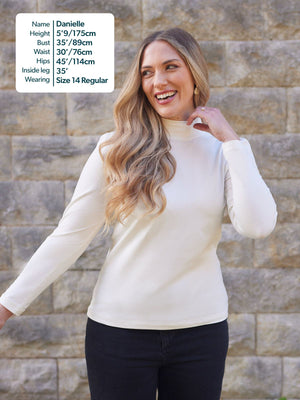 Polly - High Neck Jersey Top - Ecru