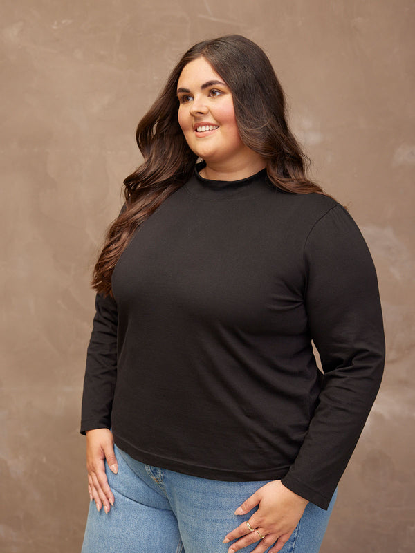 Polly - High Neck Jersey Top - Black