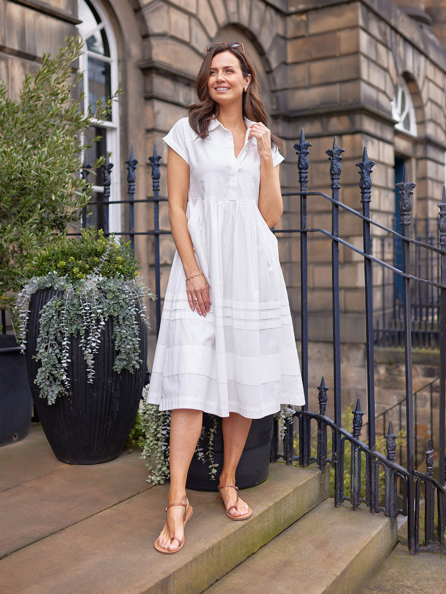 Rhiona Tuck Detail Shirt Dress - White
