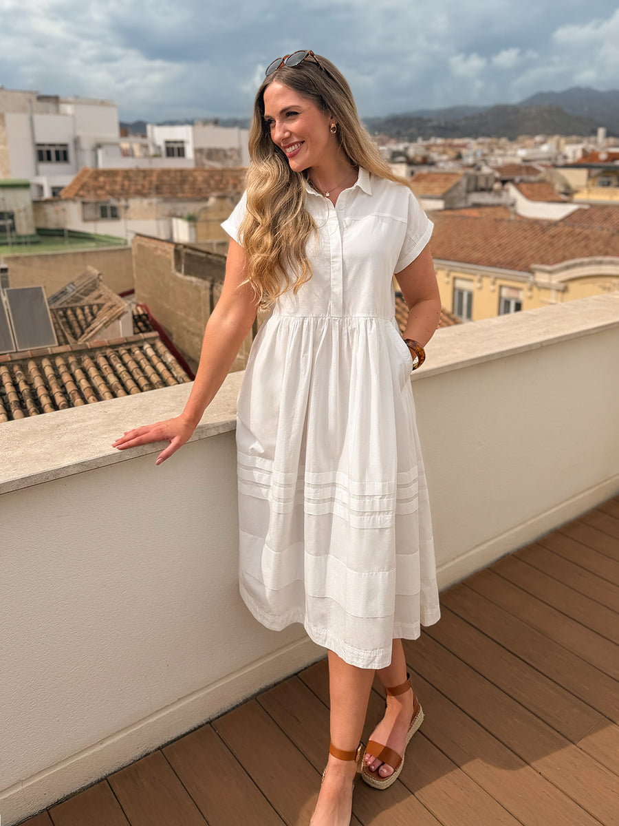 Rhiona Tuck Detail Shirt Dress - White This is Unfolded Rhiona Tuck Detail Shirt Dress - White This is Unfolded