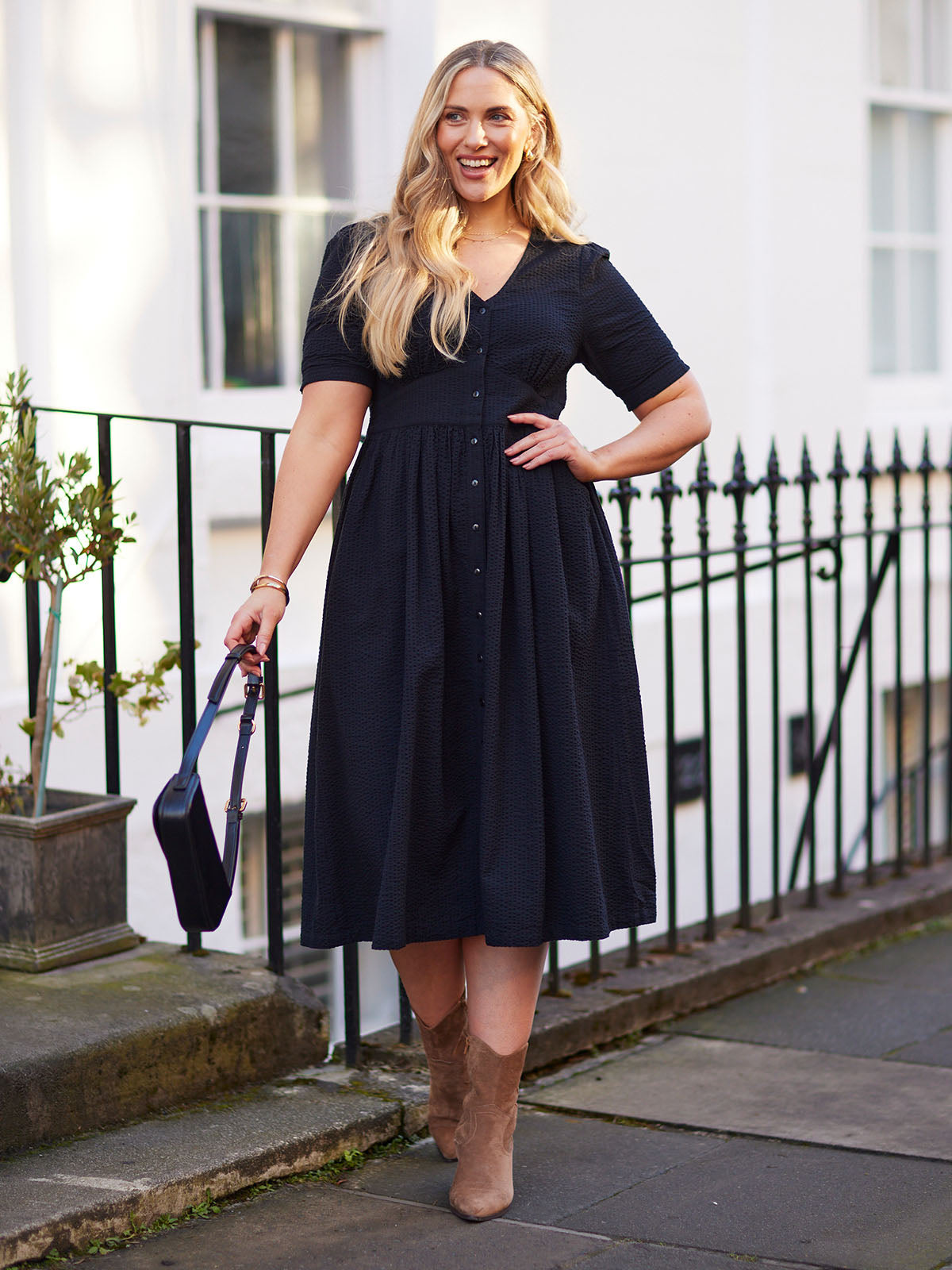 black textured dress AllSaints Fleur Dress