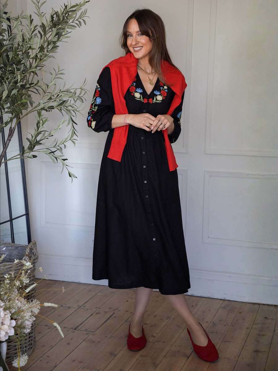 Rodica Dress - Embroidered Black