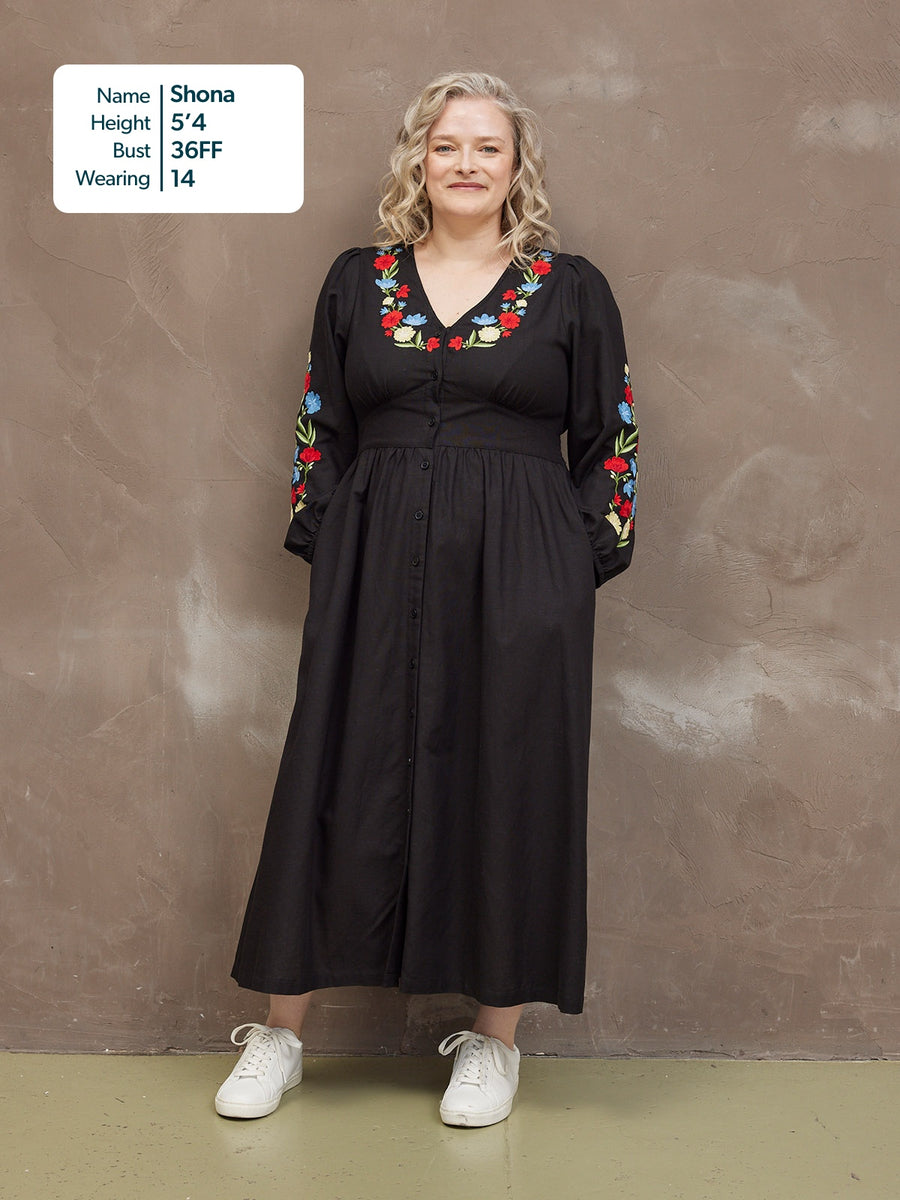 Rodica Dress - Embroidered Black