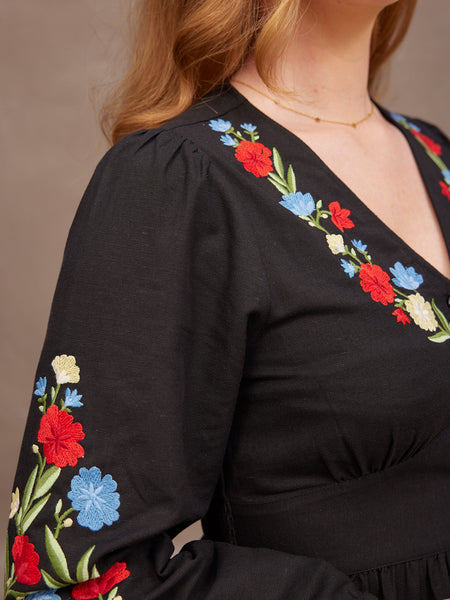 Rodica Dress - Embroidered Black