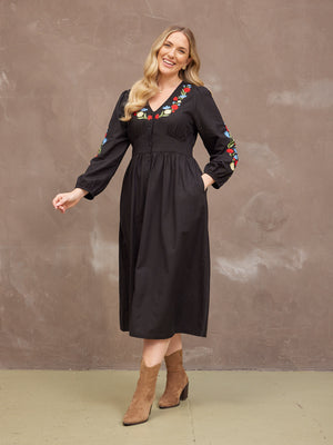 Rodica Dress - Embroidered Black