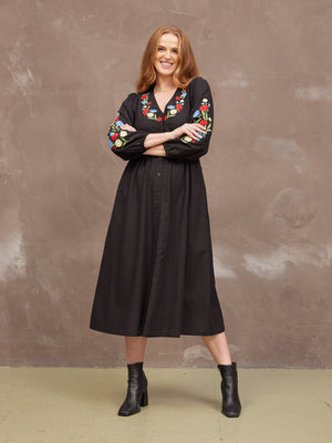 Rodica Dress - Embroidered Black