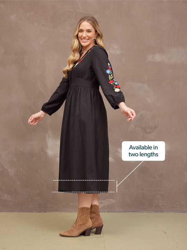 Rodica Dress - Embroidered Black