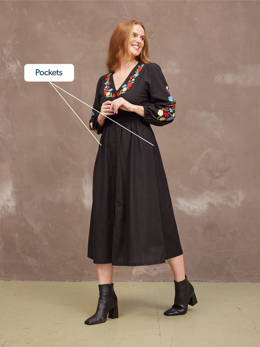 Rodica Dress - Embroidered Black