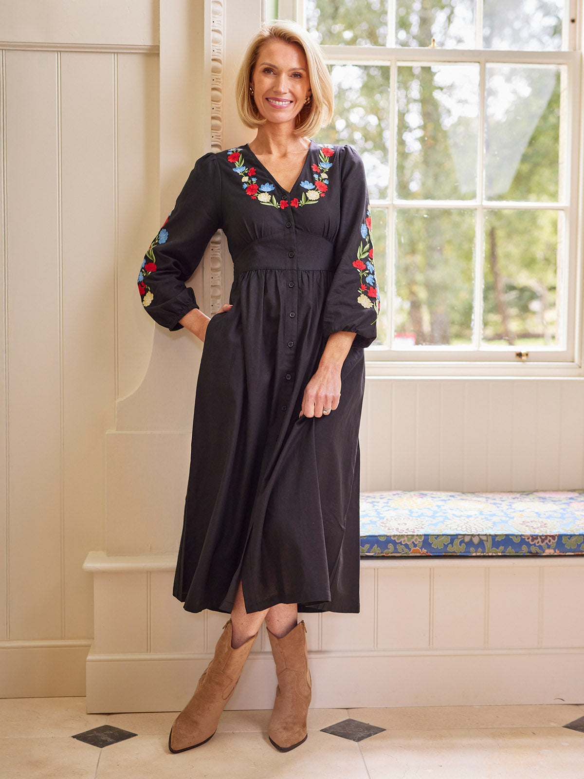Rodica Dress - Embroidered Black