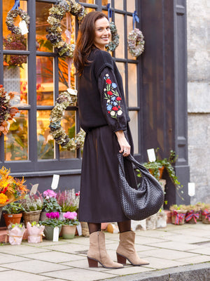 Rodica Dress - Embroidered Black