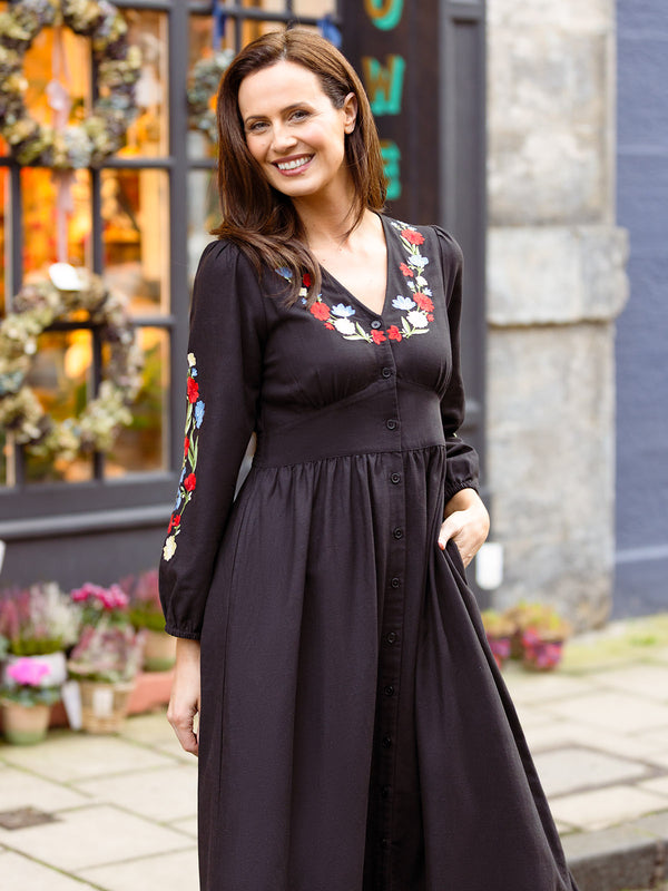 Rodica Dress - Embroidered Black