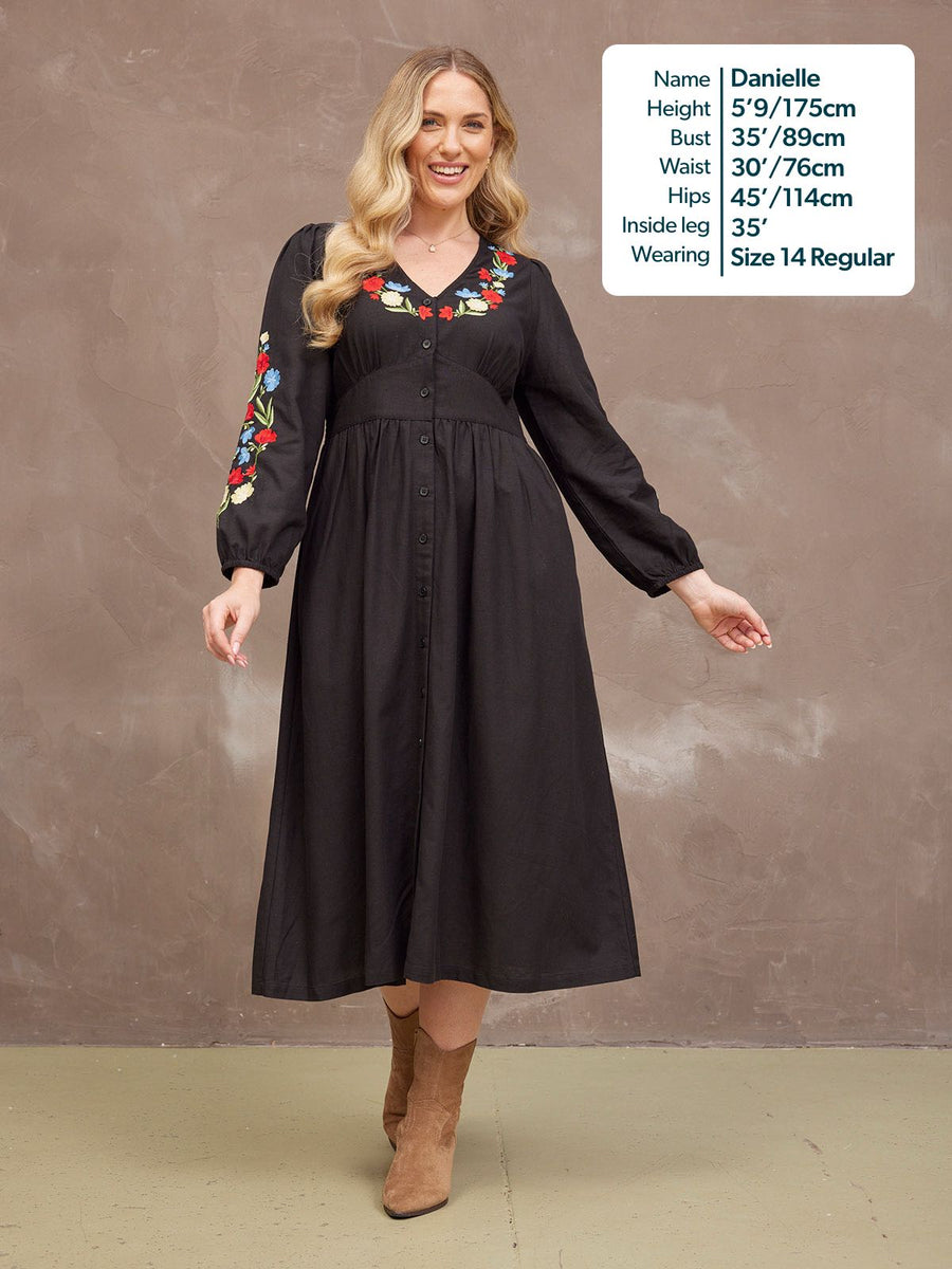 Rodica Dress - Embroidered Black