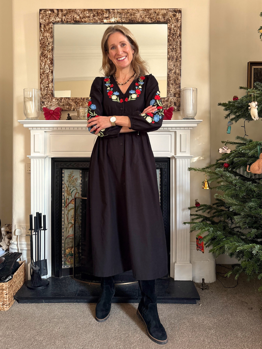 Rodica Dress - Embroidered Black