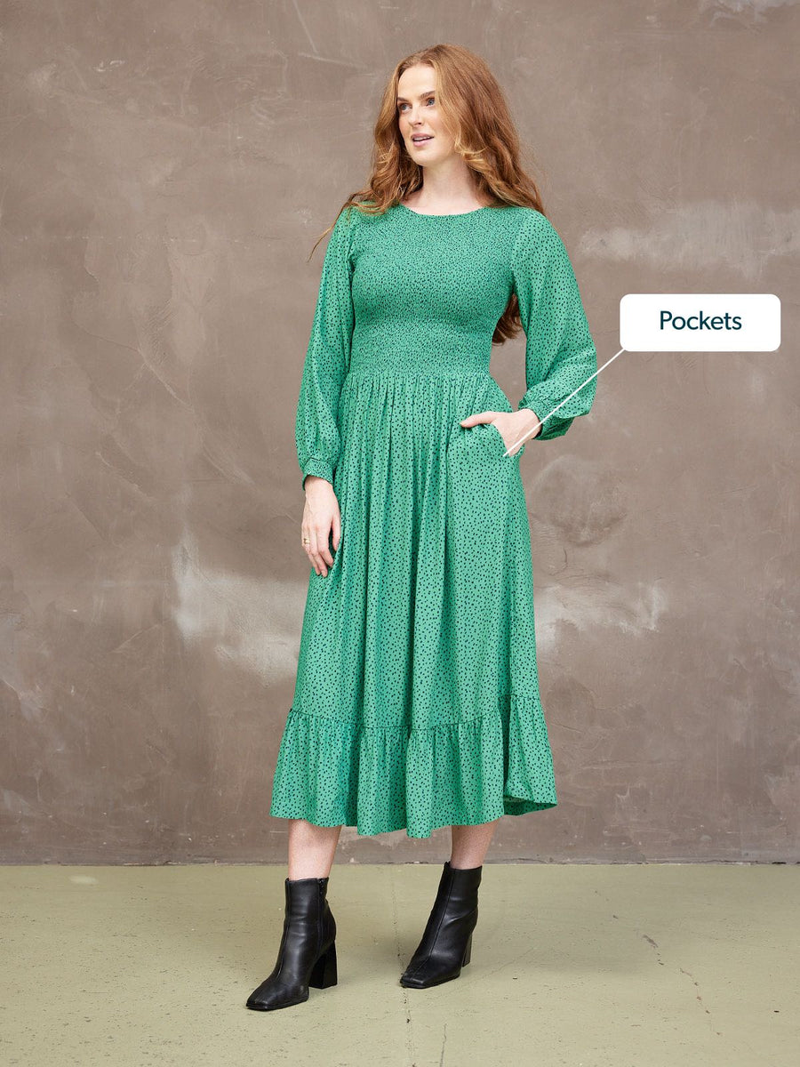 Rosaleen Shirred Bodice Midi Dress