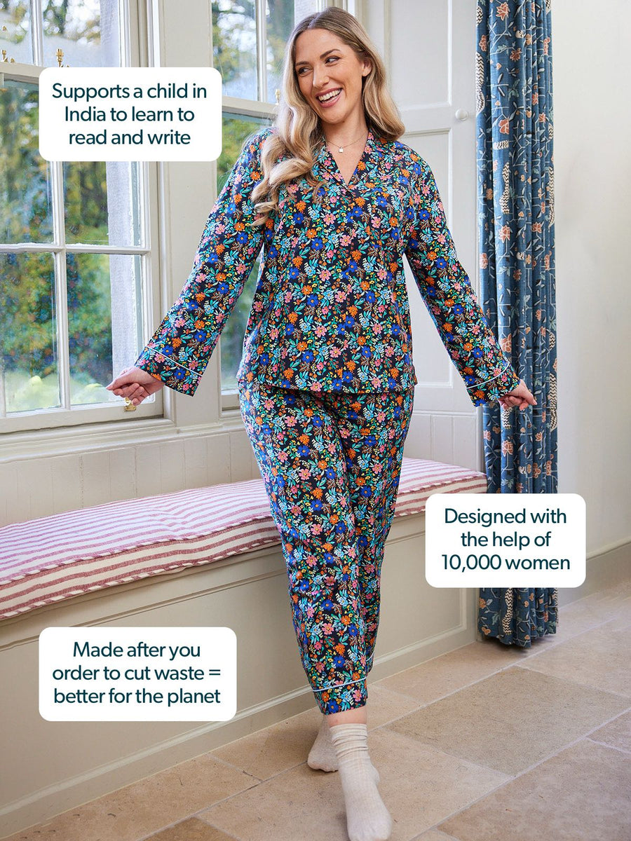 Rosie - Poplin Pyjama - Black Floral
