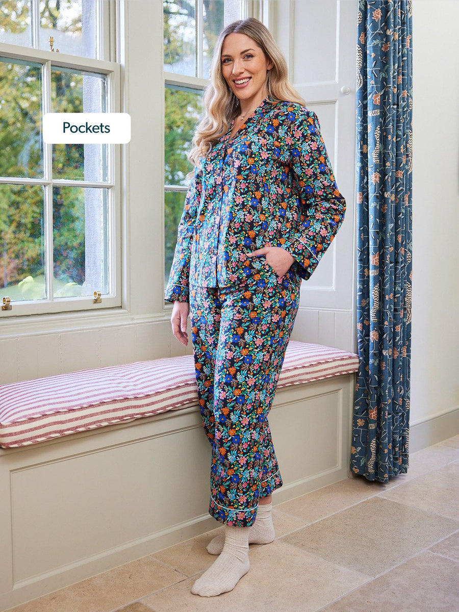 Rosie - Poplin Pyjama - Black Floral