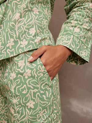 Rosie - Poplin Pyjama - Green & Cream