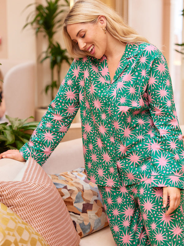 Rosie - Poplin Pyjama Set - Green & Pink – This is Unfolded