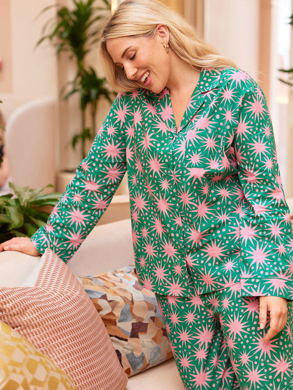 Rosie - Poplin Pyjama - Green & Pink