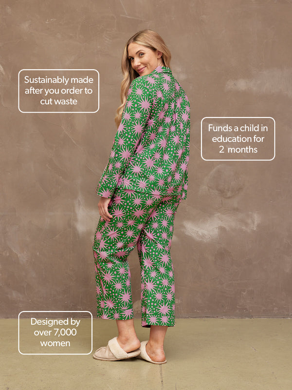 Rosie - Poplin Pyjama - Green & Pink