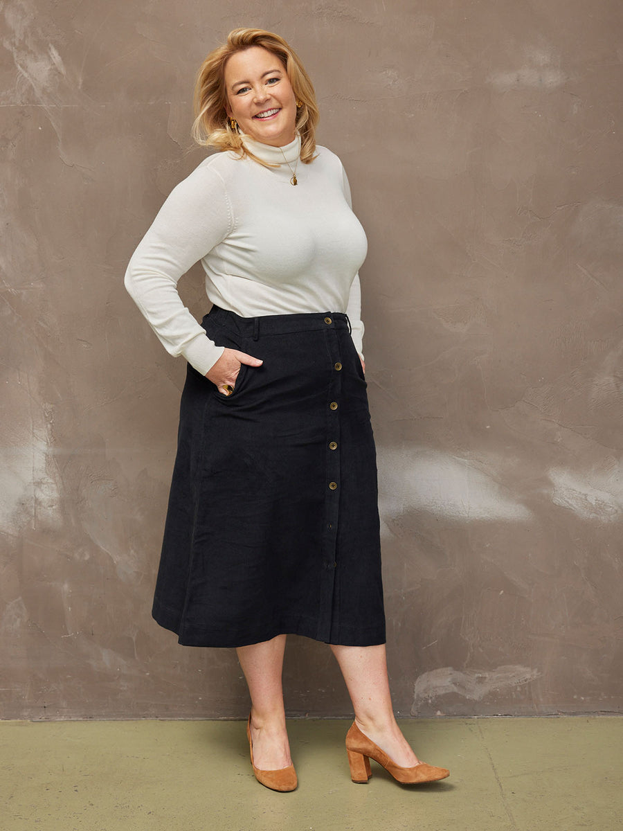 Roxy - Cord Midi Skirt - Black