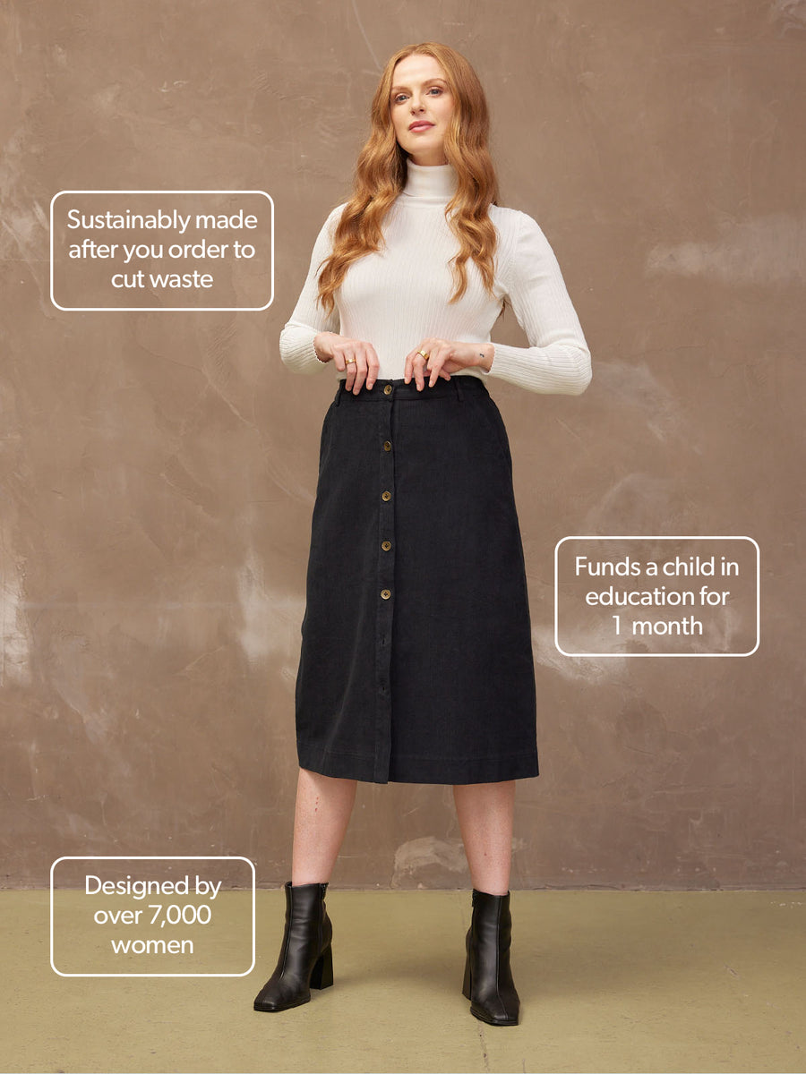 Roxy - Cord Midi Skirt - Black