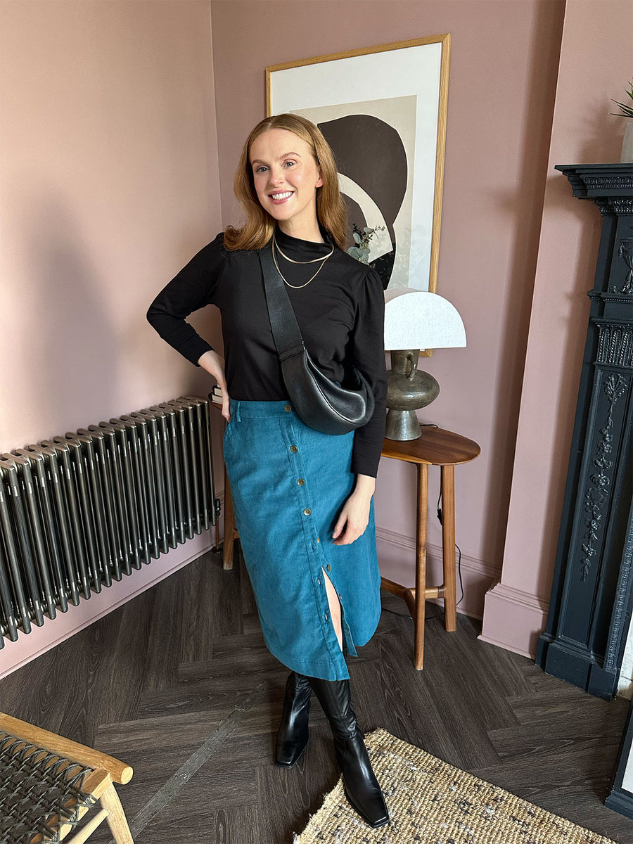 Roxy - Cord Midi Skirt - Teal