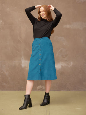 Roxy - Cord Midi Skirt - Teal