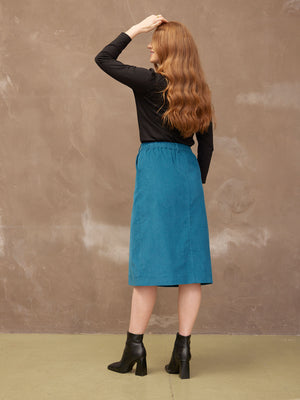 Roxy - Cord Midi Skirt - Teal