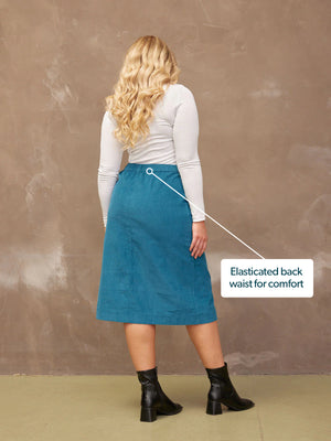 Roxy - Cord Midi Skirt - Teal